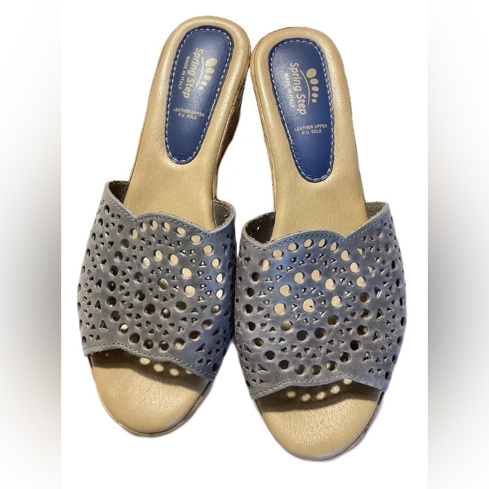 Spring Step Martha Leather Wedge Sandal Gray US 10.5/11